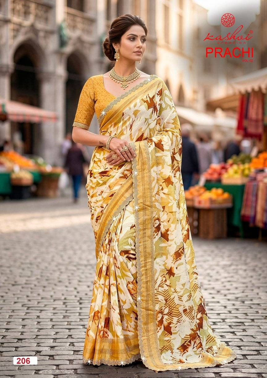 PRACHI VOL. 2 By KASHVI CREATION 201 To 208 Series Indian Traditional Wear VISCOSE sarees At Wholesale Price